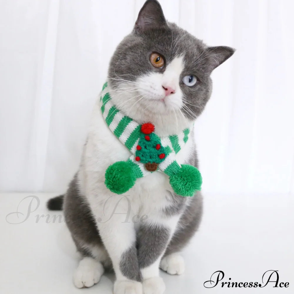 Cat Dog Knitted Wool Striped Christmas Scarf