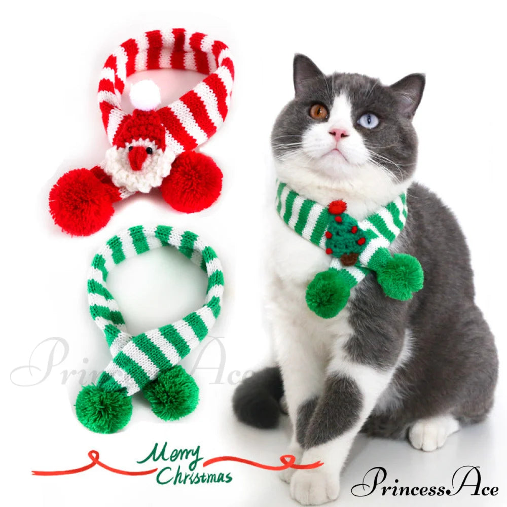 Cat Dog Knitted Wool Striped Christmas Scarf