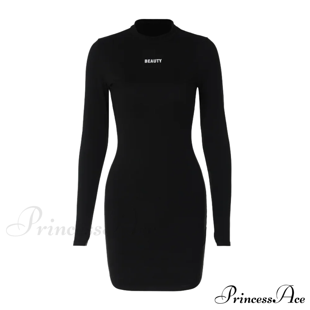 Causal Outdoor Going Out Street Style Long Sleeve Mini Dress Black / S