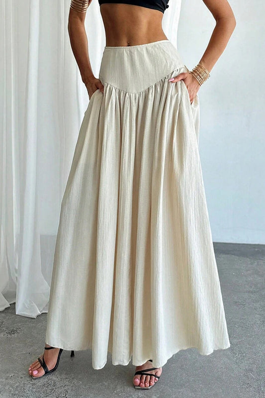 Pleated High Waist Maxi Skirt