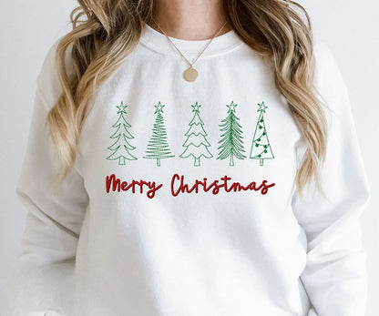 Cute Literary Pencil Drawing Marry Christmas Slogan Girl Christmas Hoodie