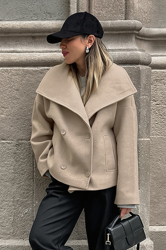 Wide Lapel Double Breasted Short Coat