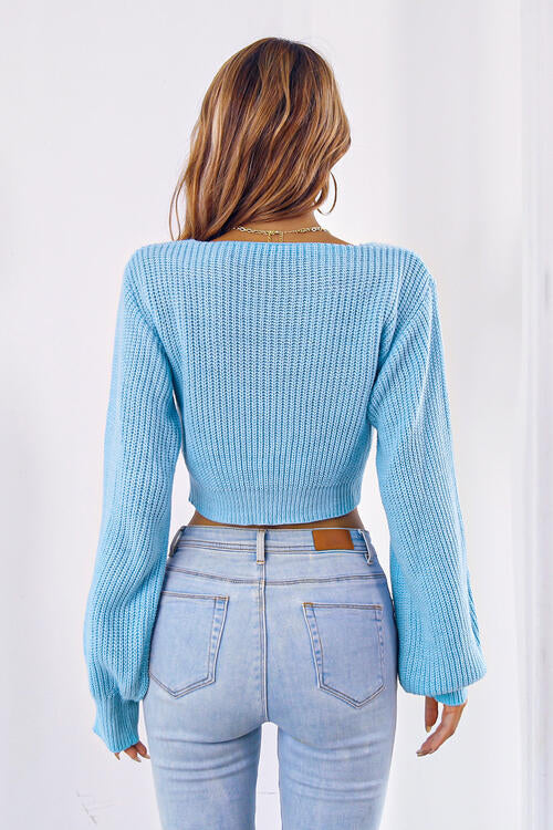 Long Cropped V-Neck Arm Sweater Sweaters-L