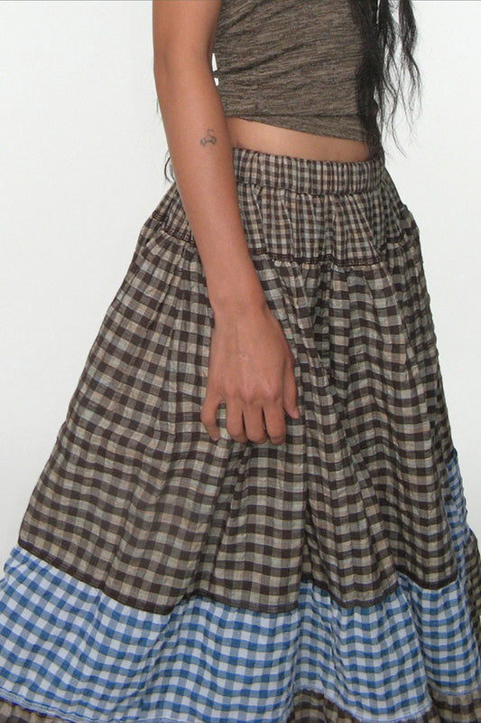 Vintage Plaid Colorblock Maxi Skirt