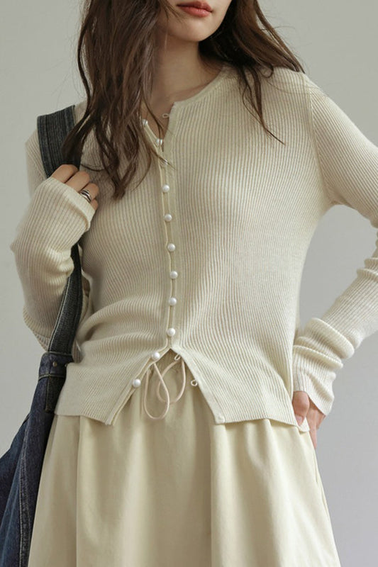 Sleek Wool Knit Cardigan M / White