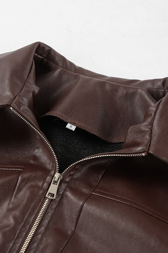 Vintage Brown PU Leather Jacket