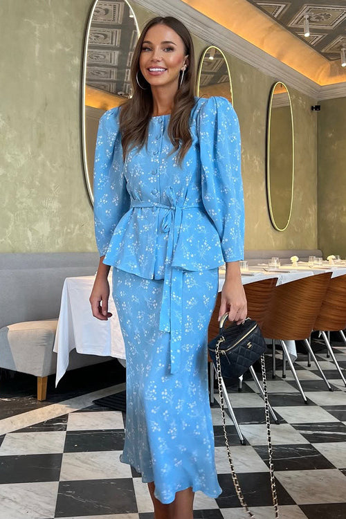 Crew Neck Digital Print Long Sleeve Cardigan Top Two Piece Set