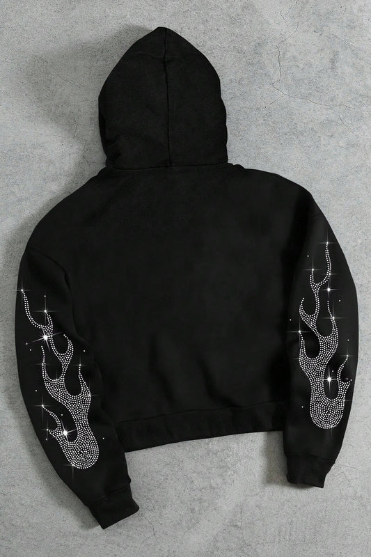 Rhinestone Letter Zip Hoodie
