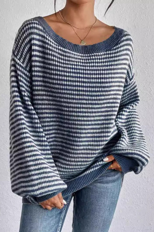 Stripe Boat Neck Oversized Sweater