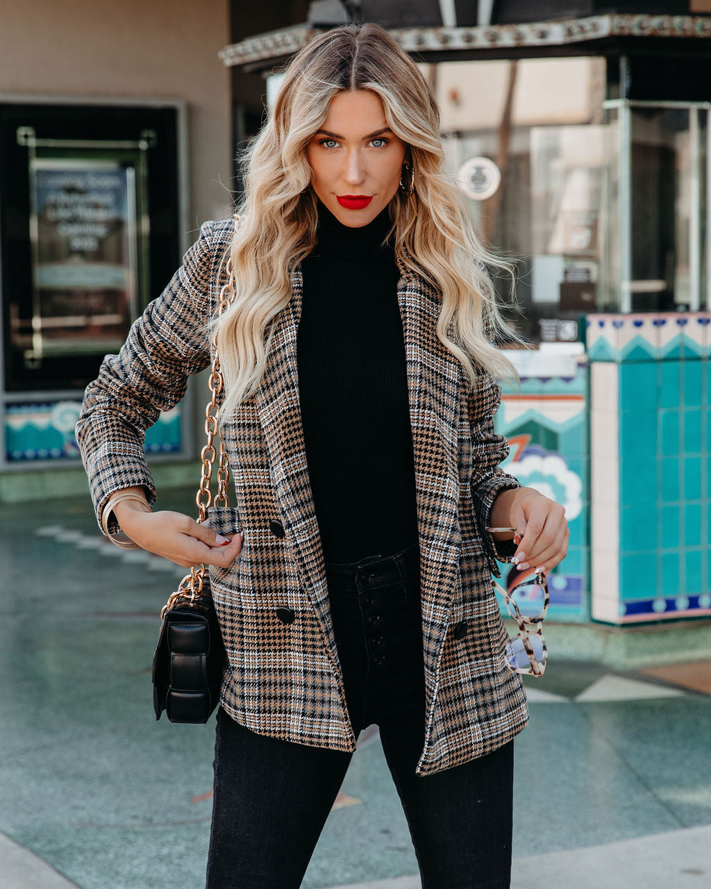 Plaid Blazer with Pockets