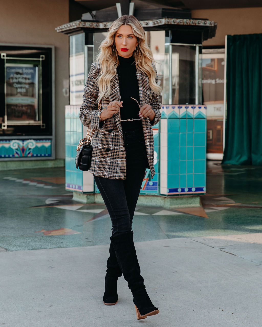 Plaid Blazer with Pockets