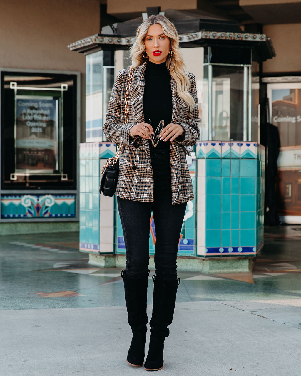 Plaid Blazer with Pockets