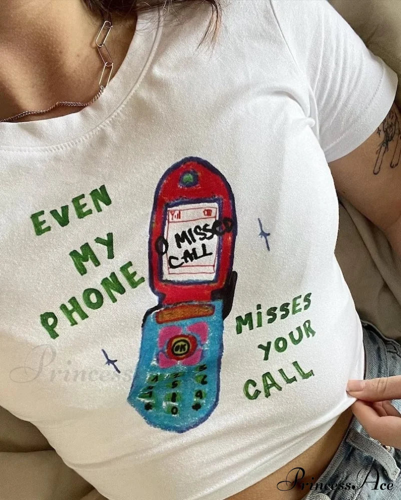 Cell Phone Stylish Graphic White Tee