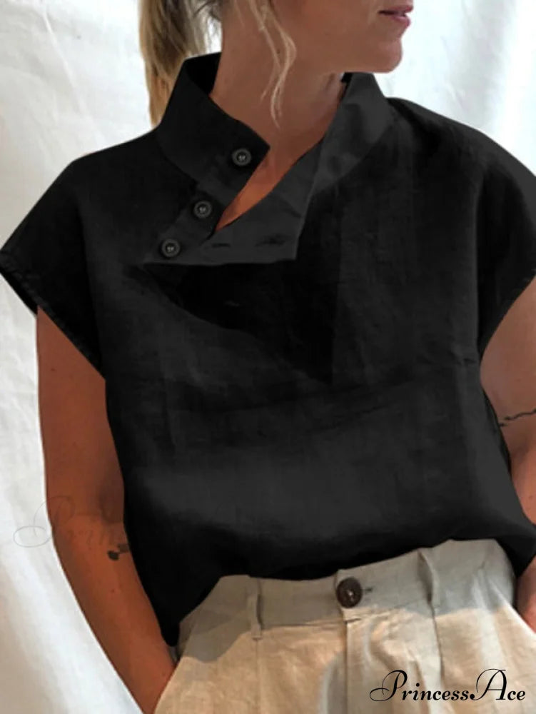 Cemila Linen Top Black / S Tops & Blouses