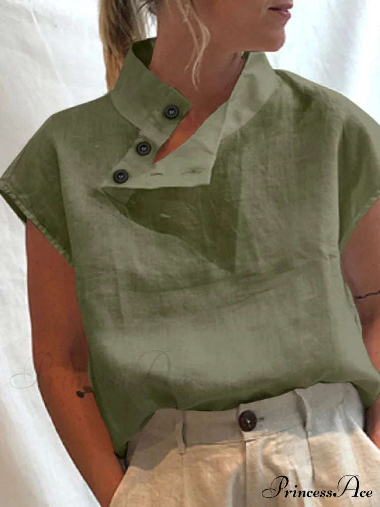 Cemila Linen Top Green / S Tops & Blouses