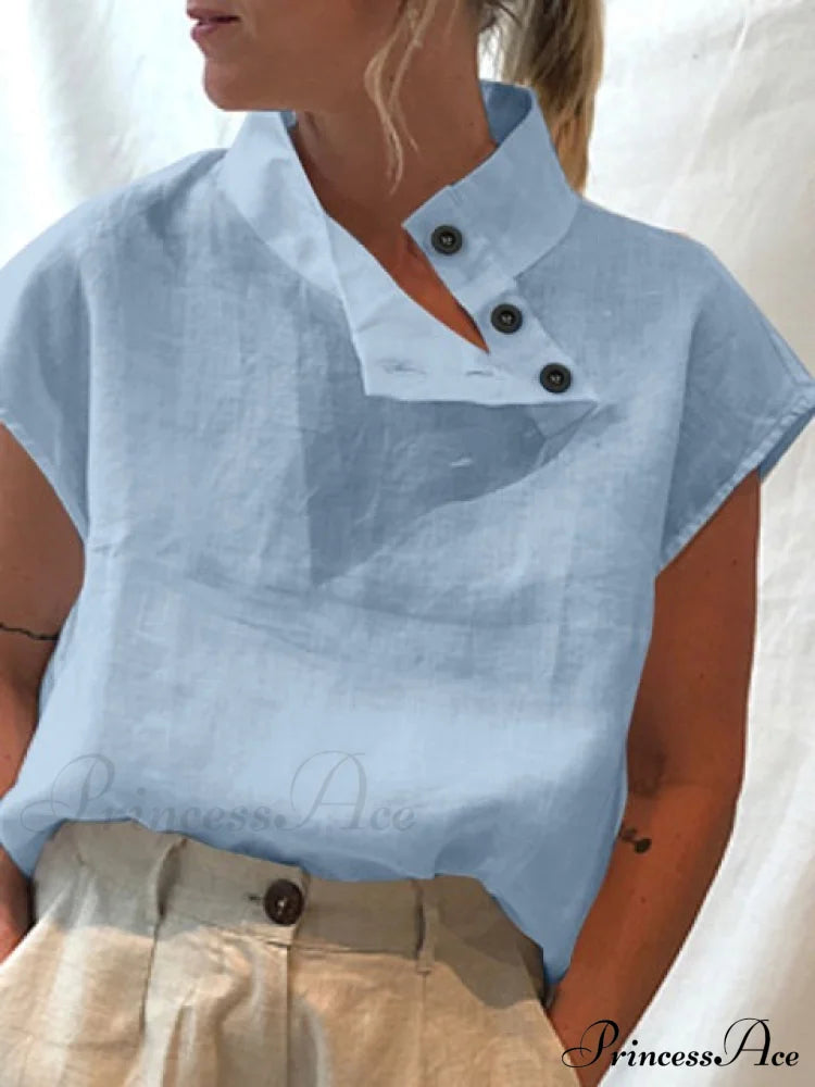 Cemila Linen Top Light Blue / S Tops & Blouses