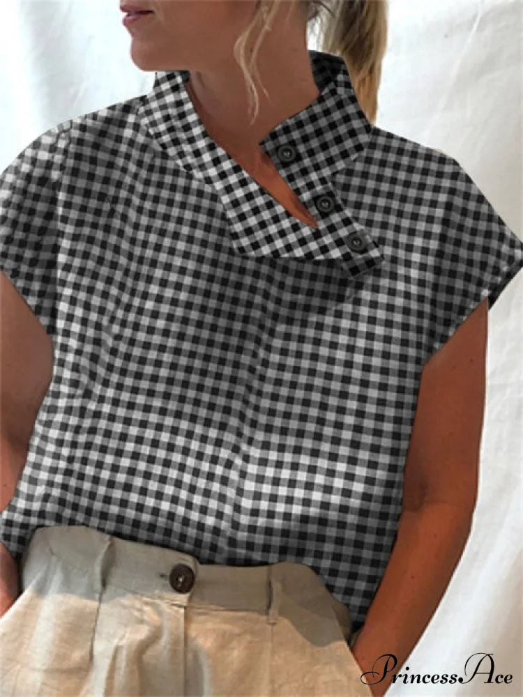 Cemila Linen Top Plaid Black / S Tops & Blouses