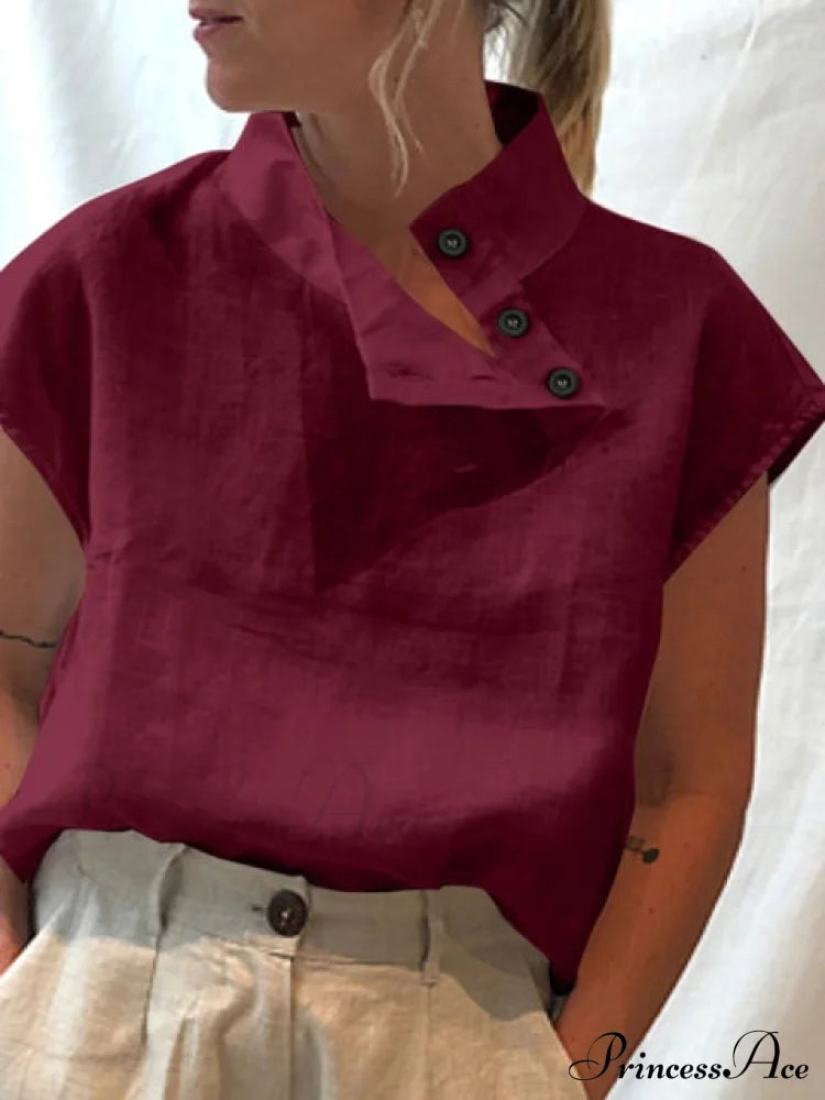 Cemila Linen Top Wine Red / S Tops & Blouses