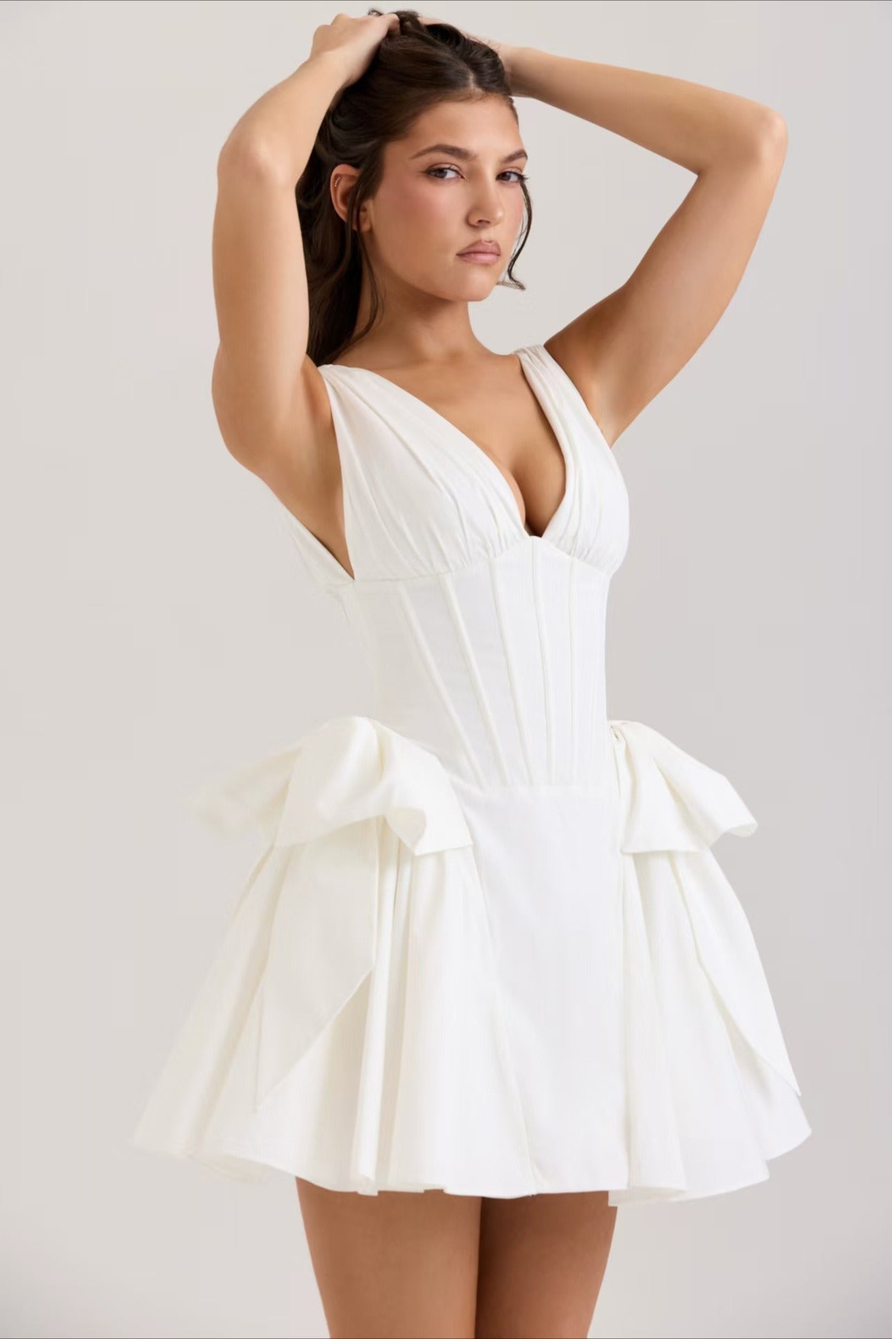 V-Neck Corset Puff Party Dress