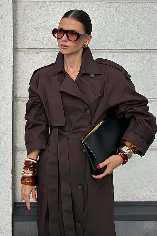 Relaxed Dark Brown Single Breasted Trench Coat