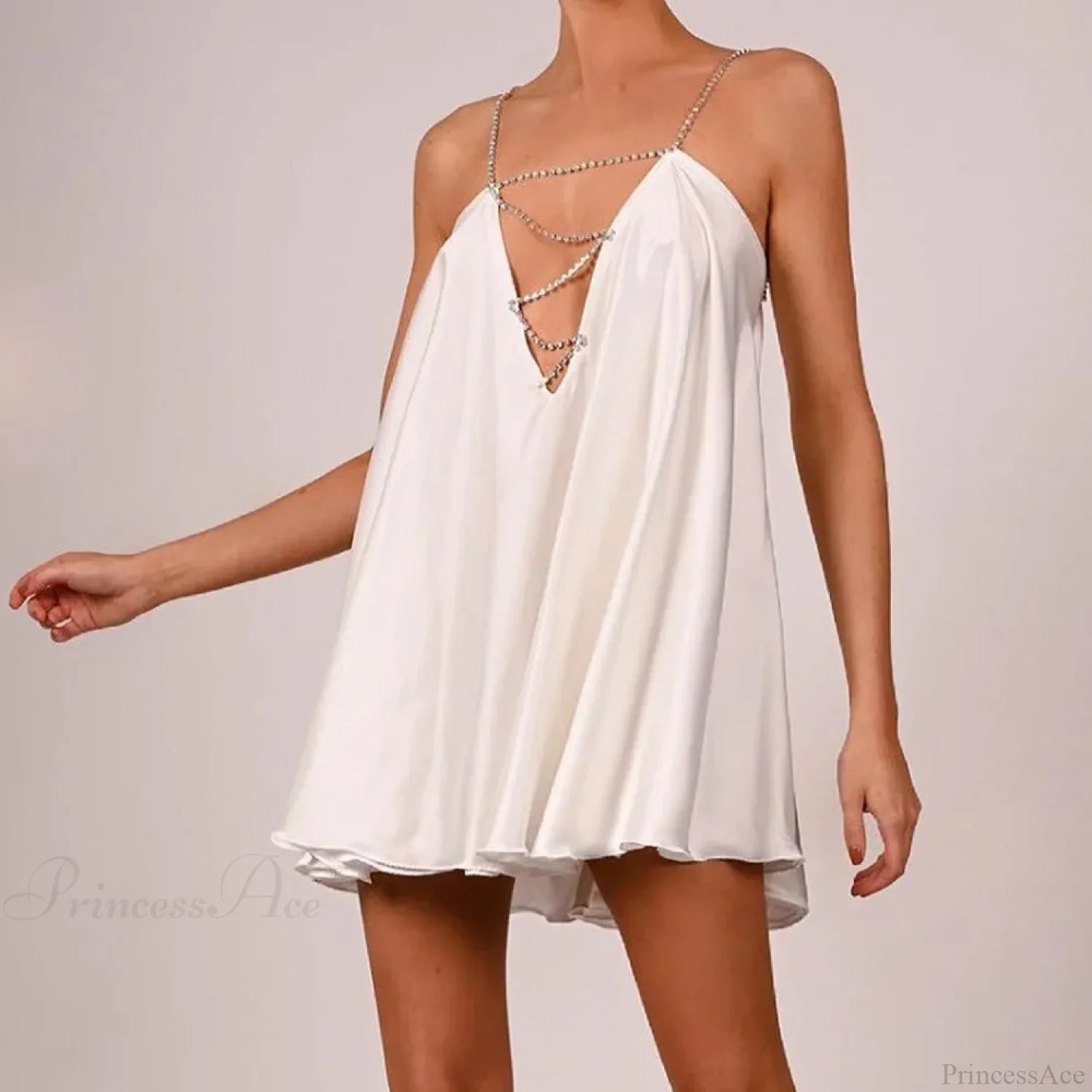 Chain Suspender Hollow Mini Dress WHITE / S minidress-250223