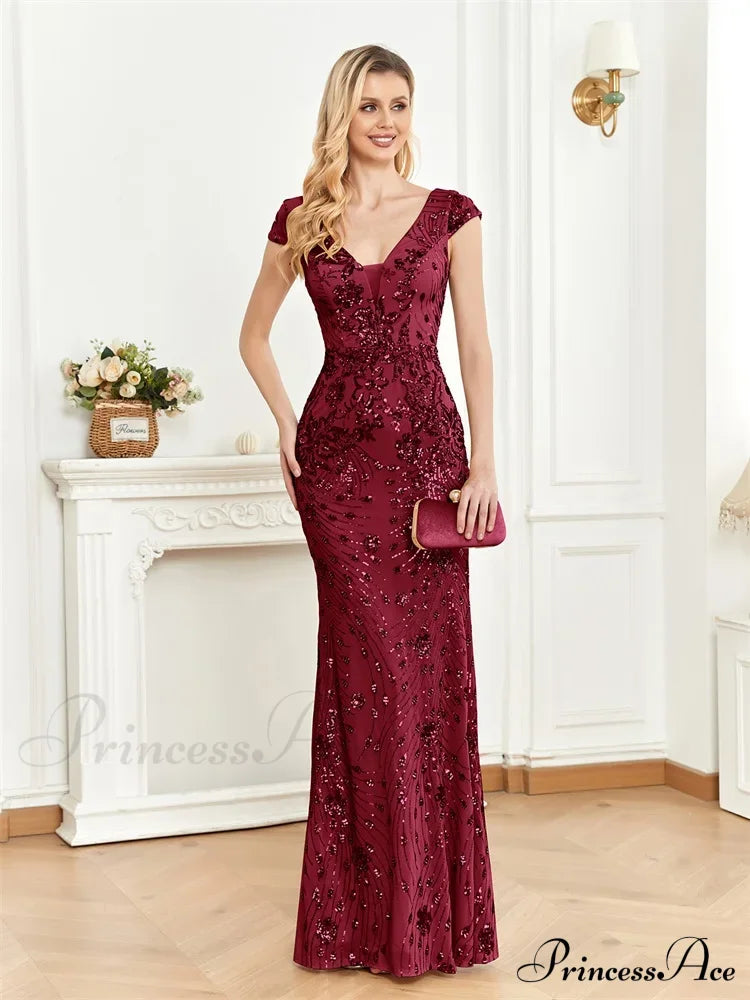 Champagne Sequin Mermaid Party Dress Burgundy / S Partydress-241208