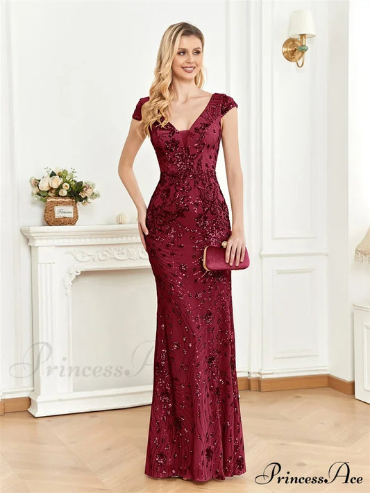 Champagne Sequin Mermaid Party Dress Burgundy / S Partydress-241208