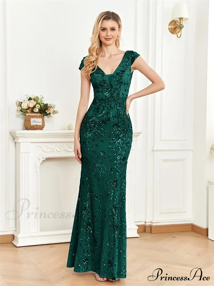 Champagne Sequin Mermaid Party Dress Dark Green / S Partydress-241208