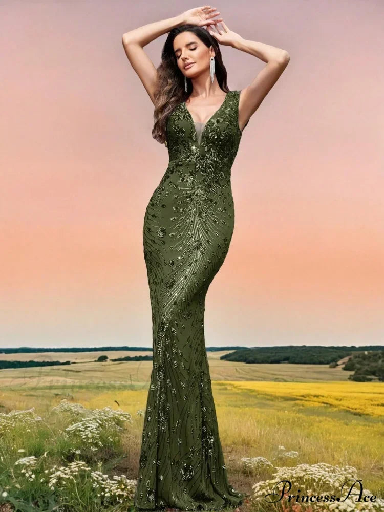 Champagne Sequin Mermaid Party Dress Green / S Partydress-241208