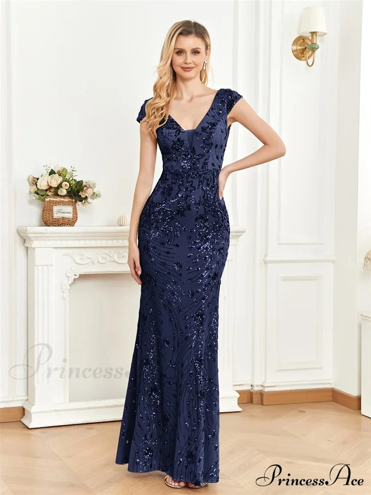 Champagne Sequin Mermaid Party Dress Navy Blue / S Partydress-241208