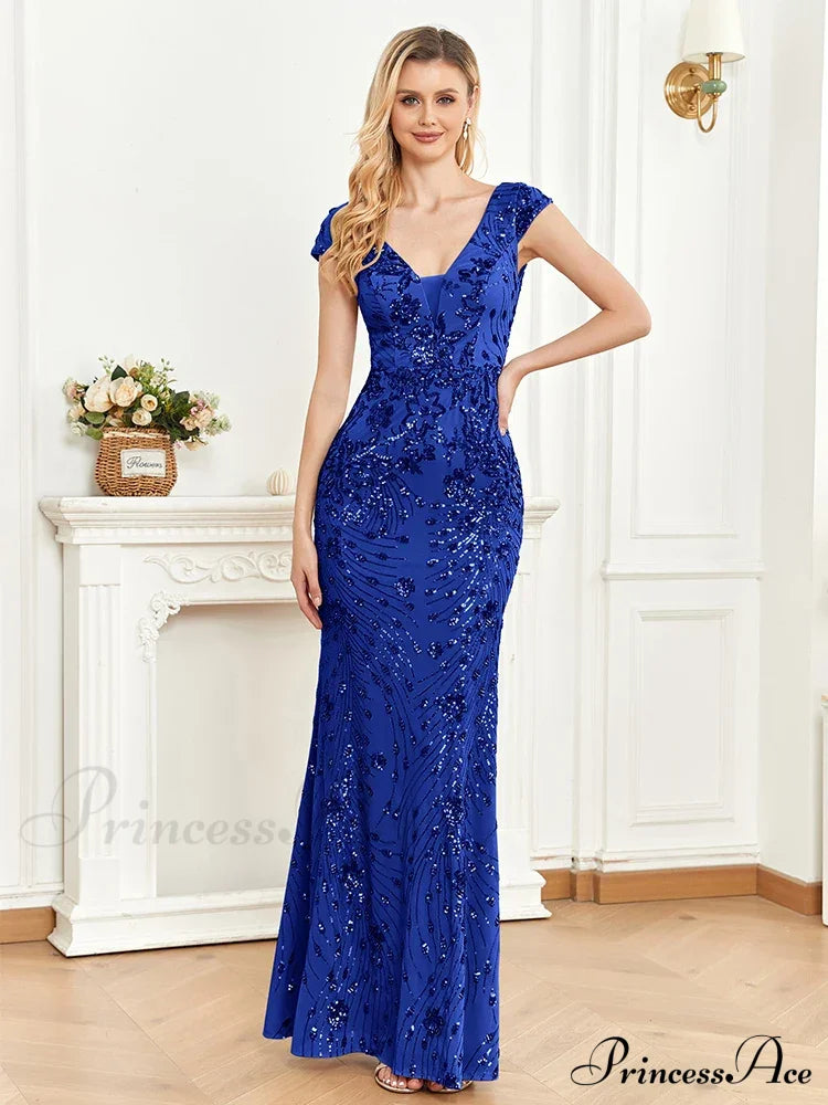 Champagne Sequin Mermaid Party Dress Royal / S Partydress-241208