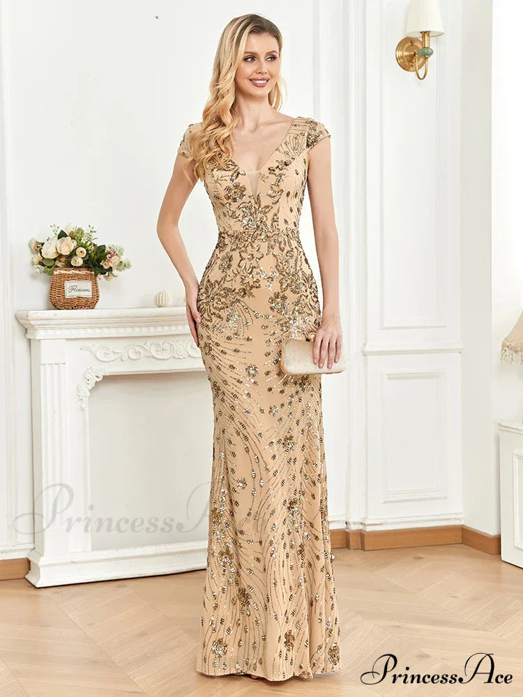 Champagne Sequin Mermaid Party Dress / S Partydress-241208