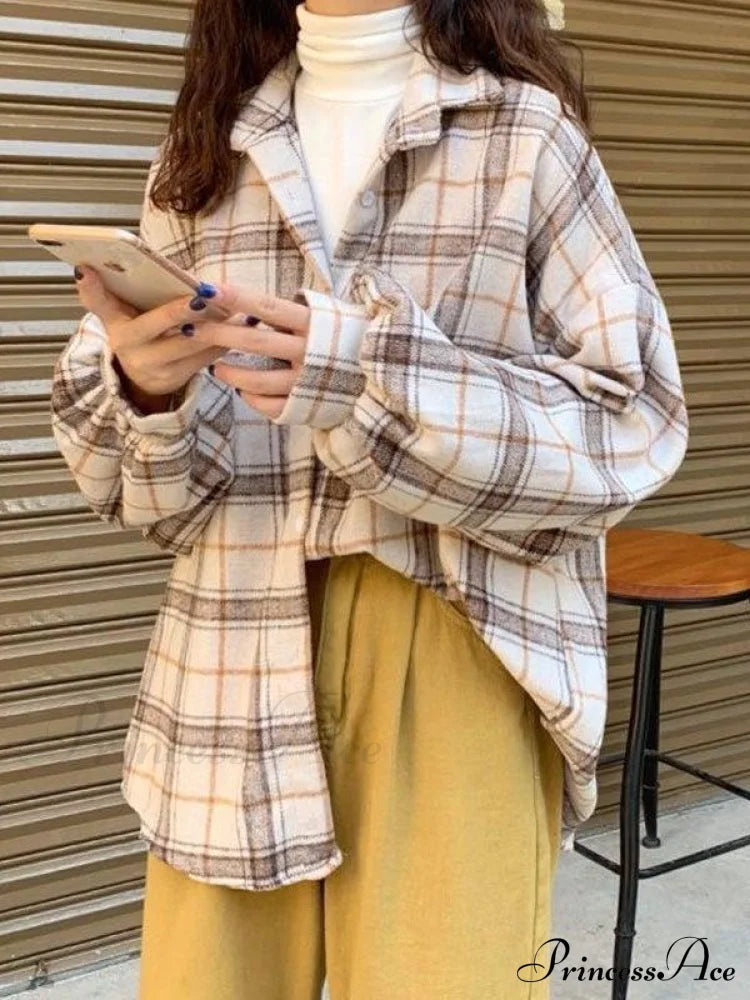 Checkered Long Graceful Sleeve Blouse Shirts