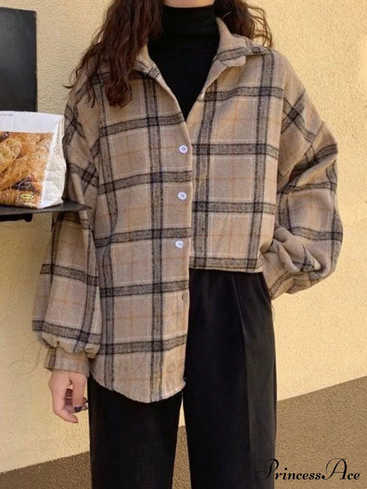 Checkered Long Graceful Sleeve Blouse Shirts