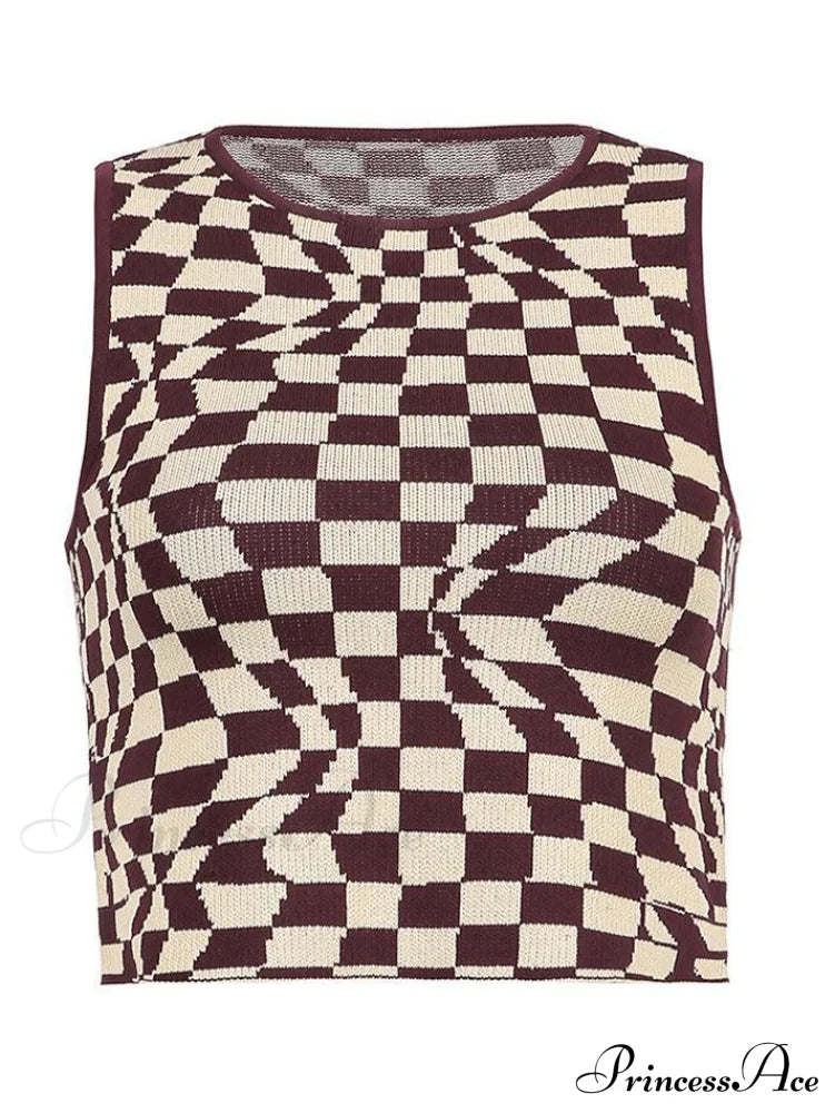 Checkered Print Graceful Button Blouse Brown / S Tops&Tees