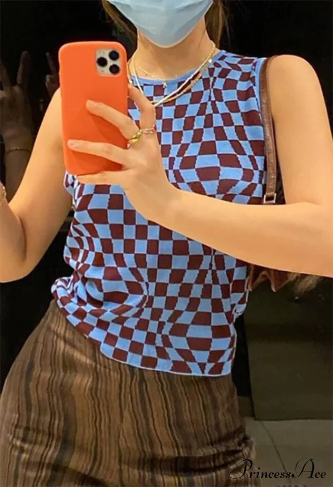 Checkered Print Graceful Button Blouse Tops&Tees