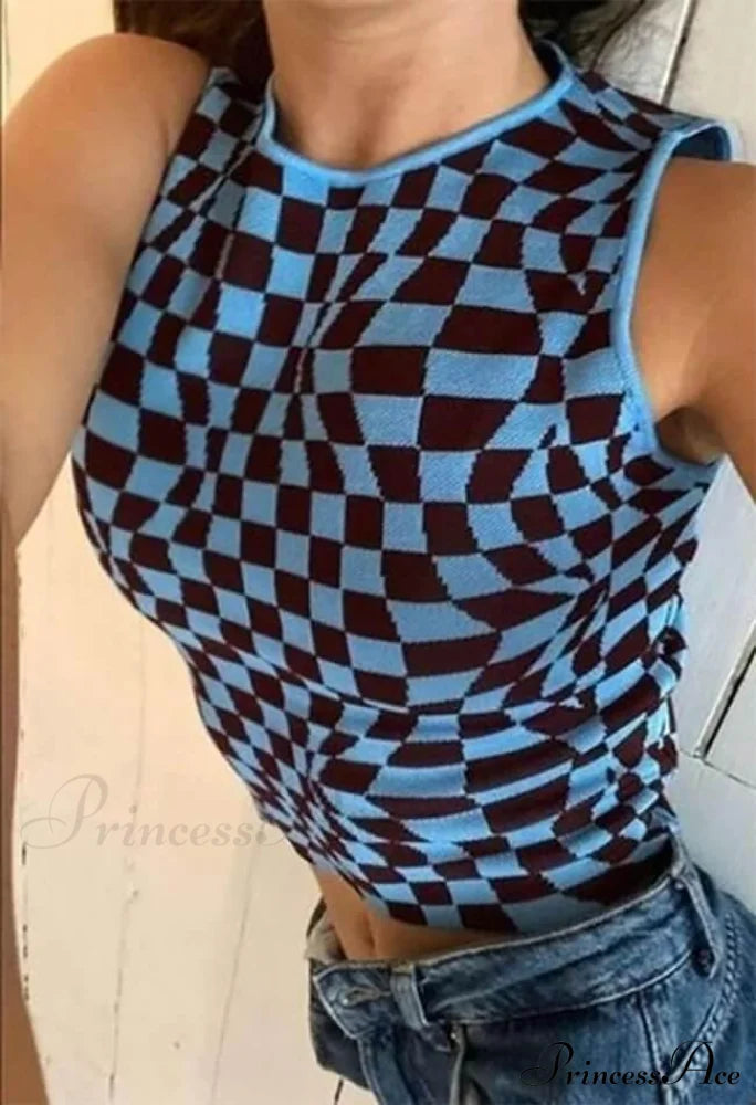 Checkered Print Graceful Button Blouse Tops&Tees