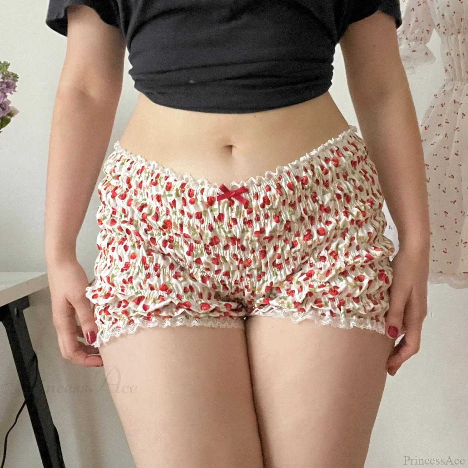 Cherry Print Ruffle Bloomer Short pink / S short-250223