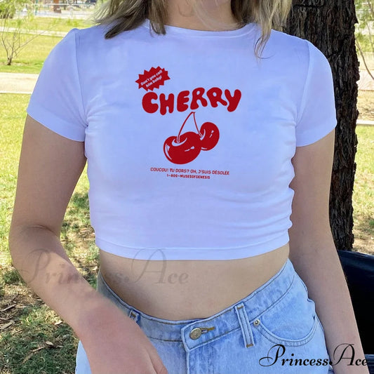 Cherry Red Letter Print White Tee - Free From Label