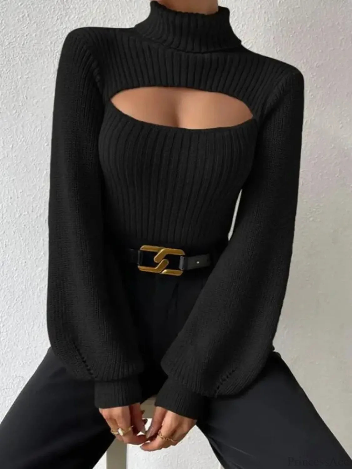 Chest Hollowed-out Turtleneck Sexy Sweater