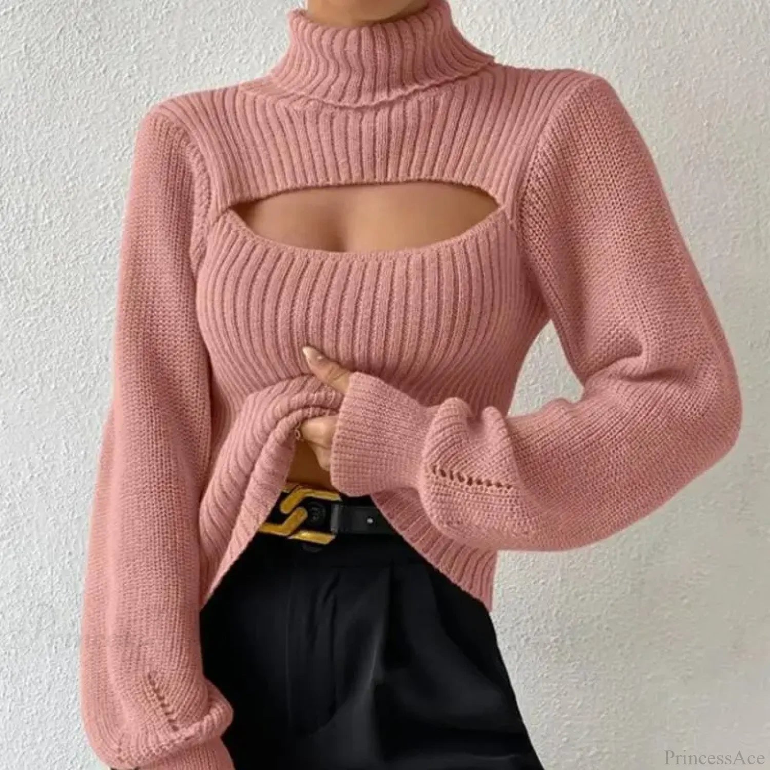 Chest Hollowed-out Turtleneck Sexy Sweater