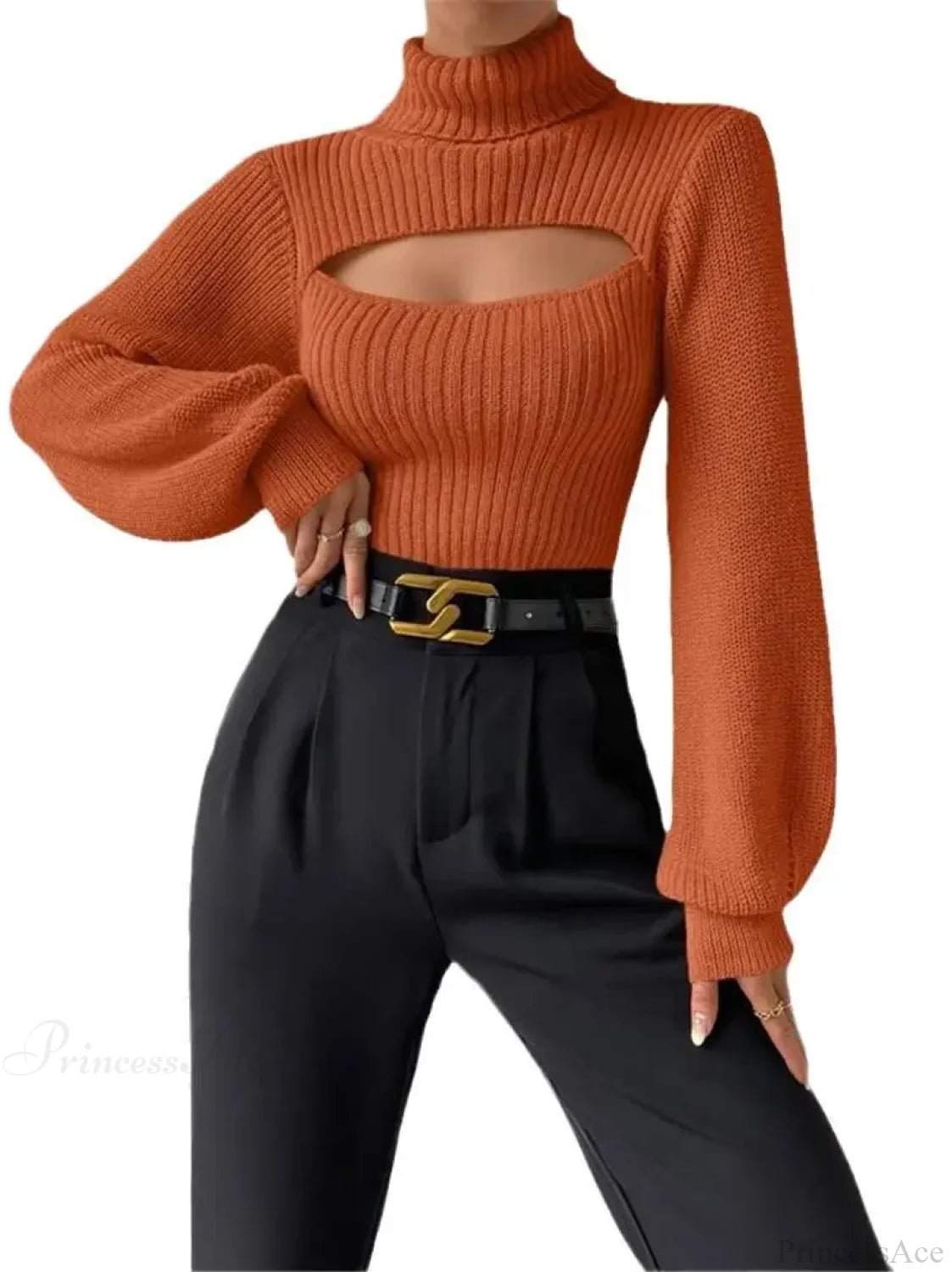 Chest Hollowed-out Turtleneck Sexy Sweater