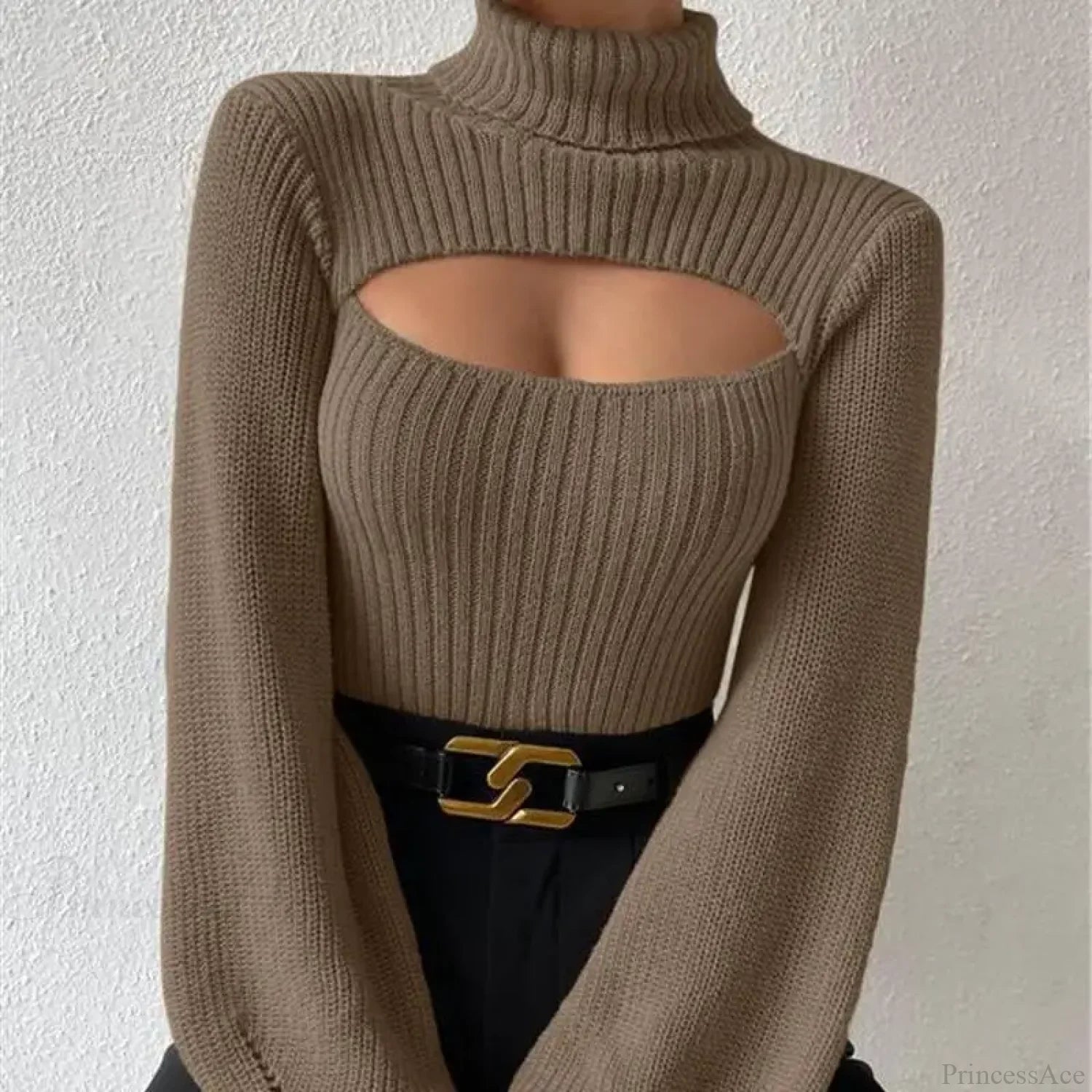 Chest Hollowed-out Turtleneck Sexy Sweater