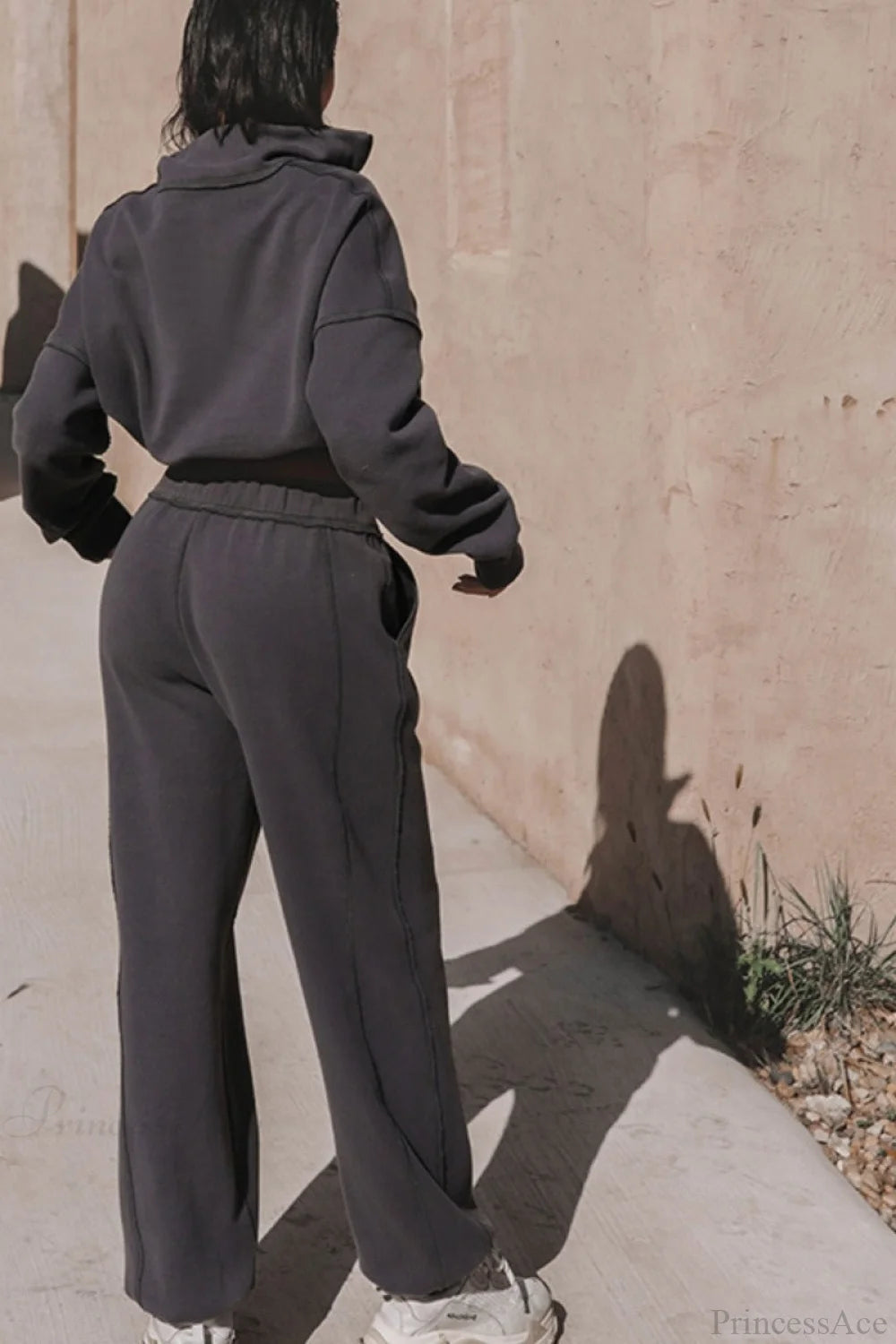 Chic Athleisure Stand Collar Sweatshirt Elastic Jogger Two Piece Set