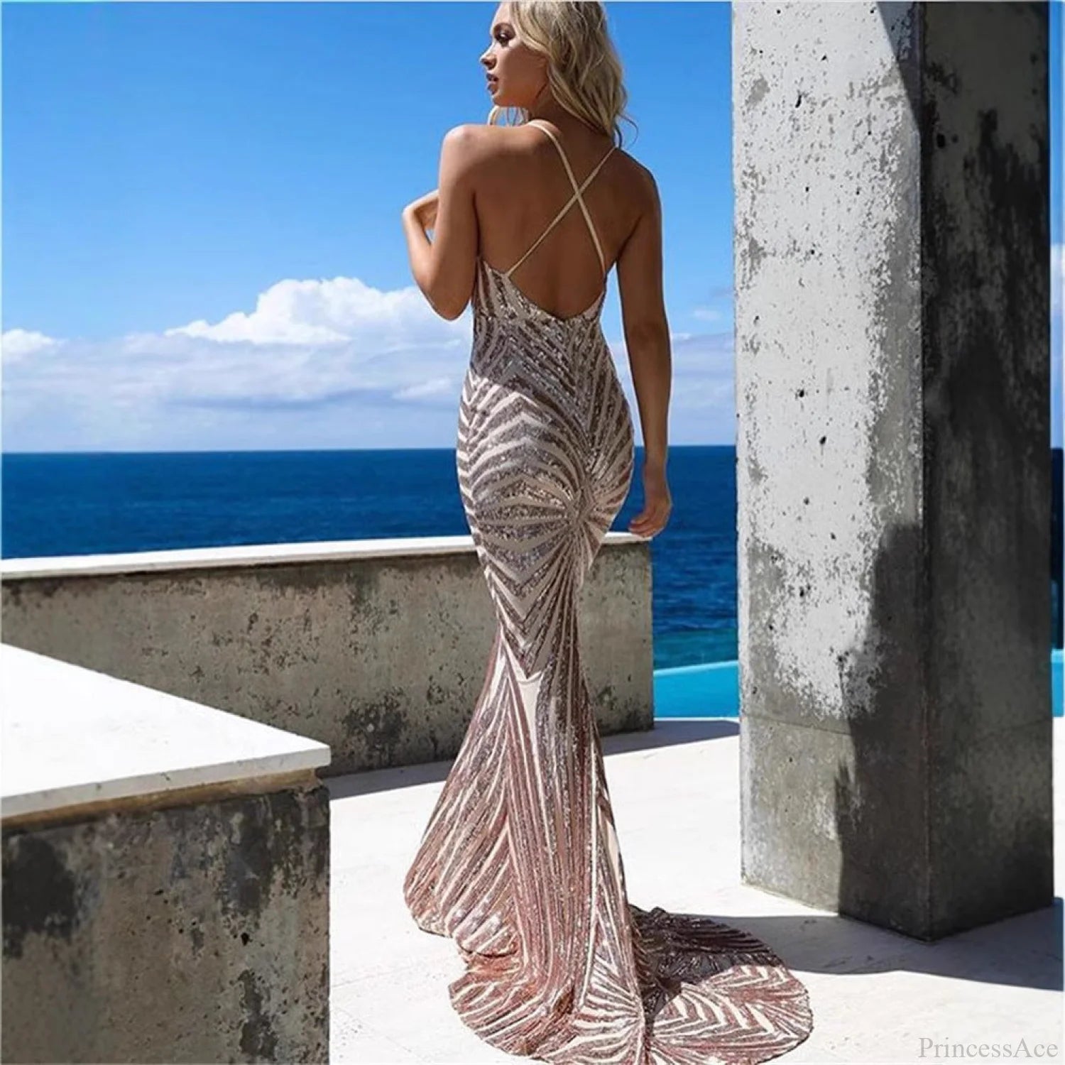 Chic Backless Lace Sequin Prom Dress promdress-250223