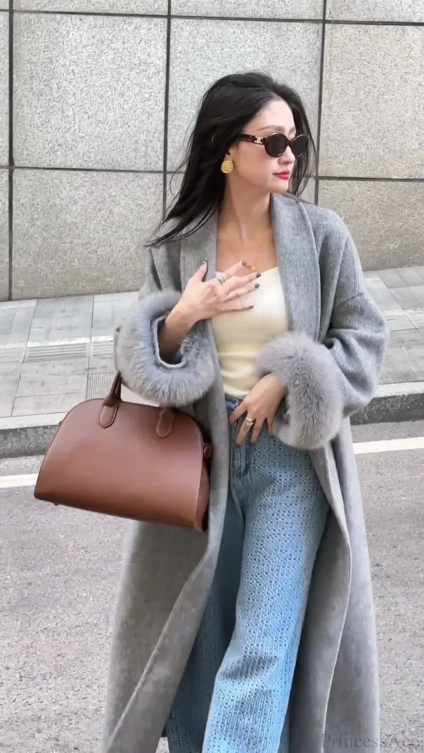 Chic Brown Woolen Tops Overcoat Gray / S