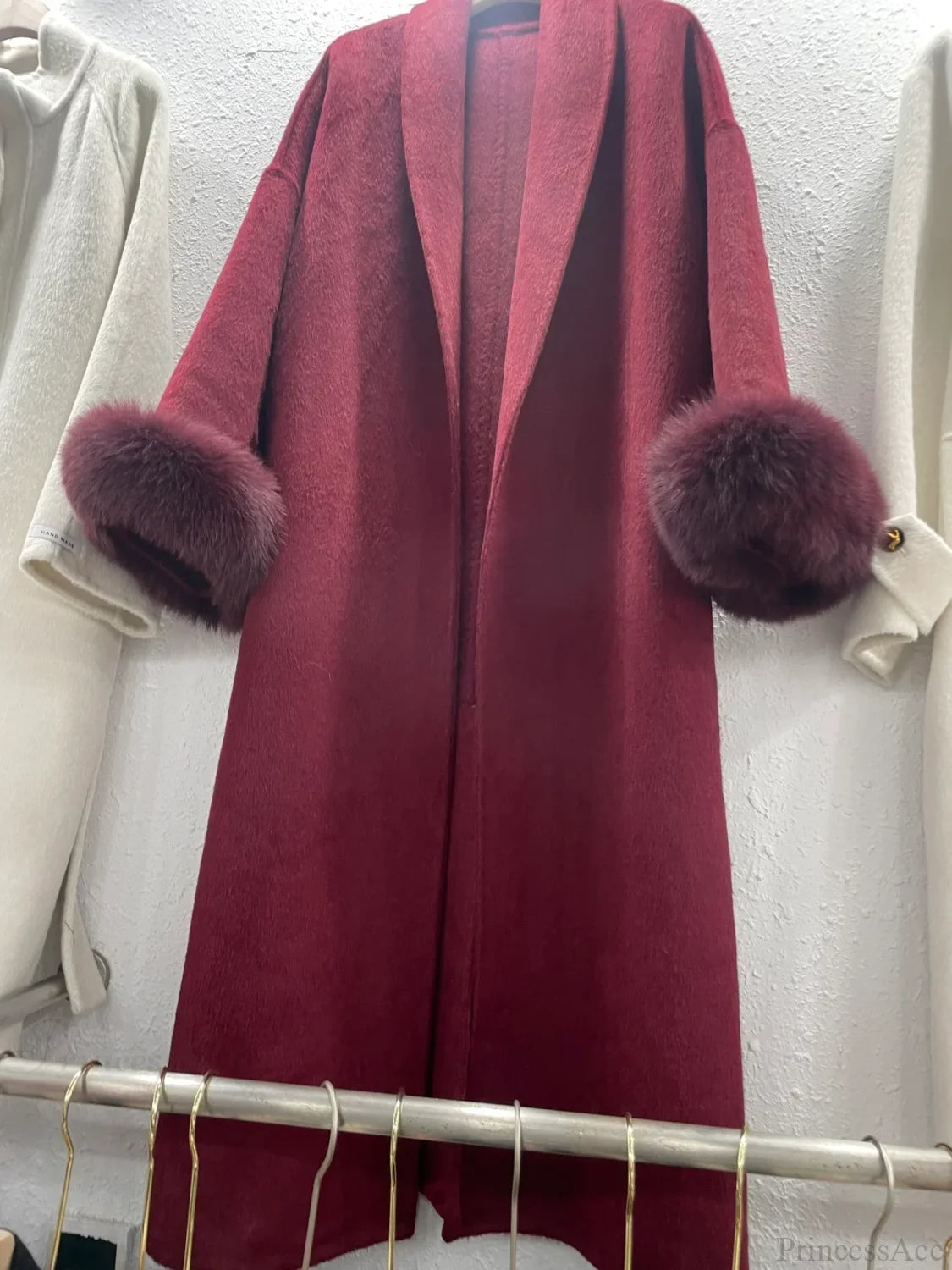 Chic Brown Woolen Tops Overcoat wine red / S