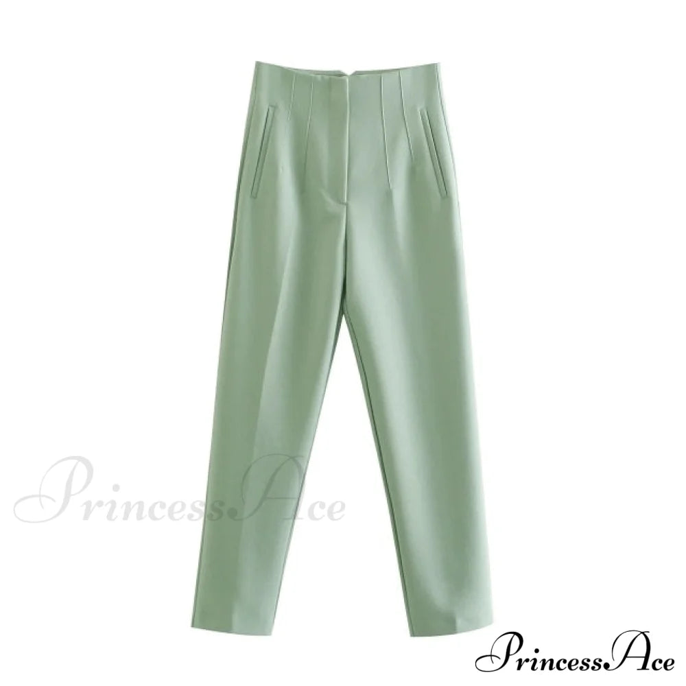 Chic Button Zip Elegant Pink Casual Pants Light Green / Xs