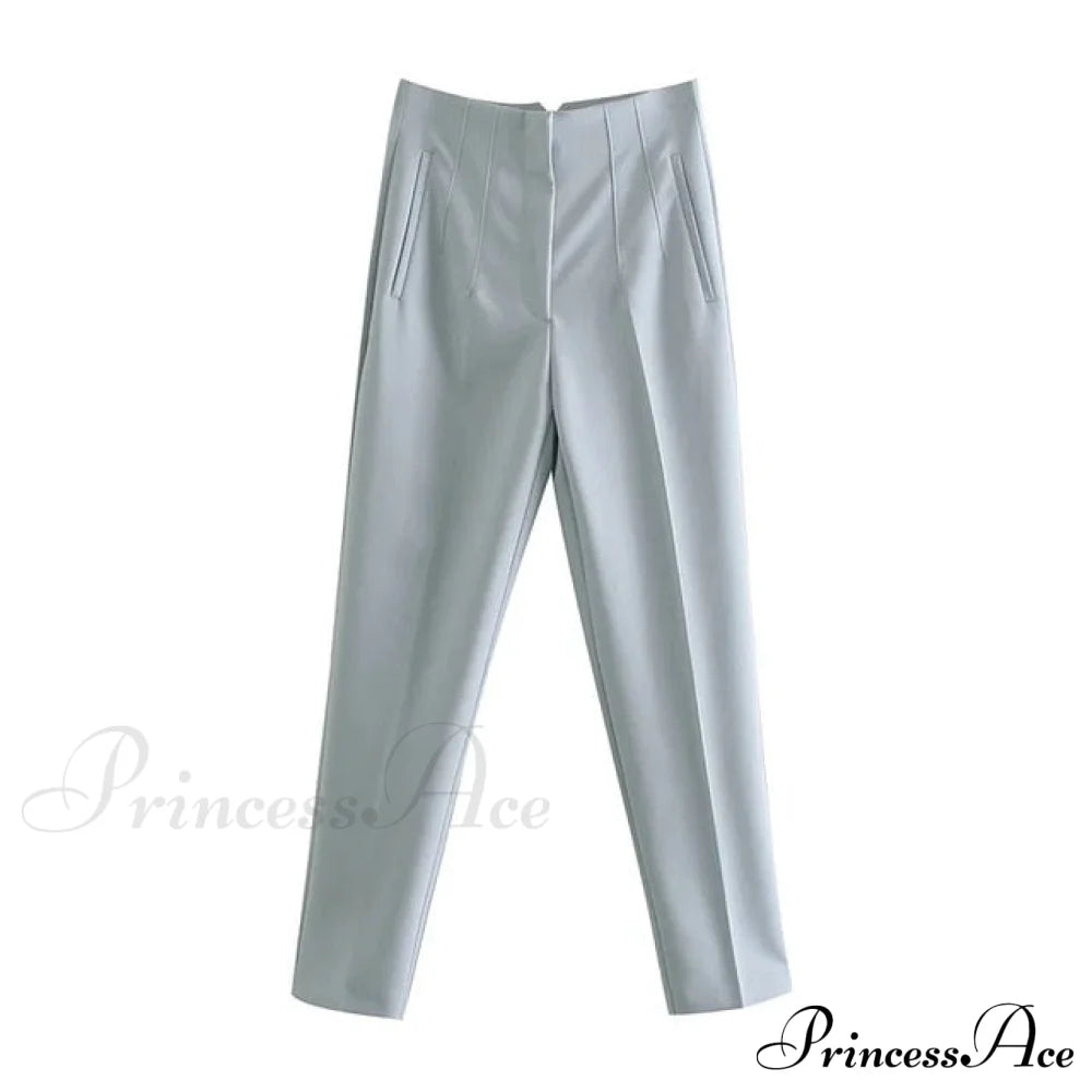 Chic Button Zip Elegant Pink Casual Pants Sky Blue / Xs