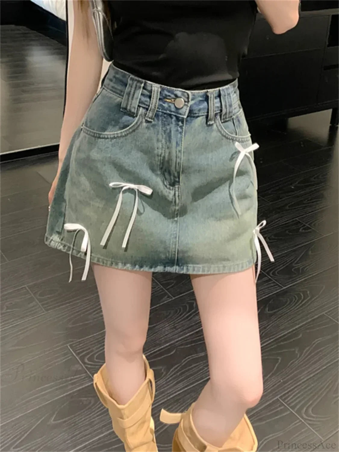 Chic Denim Bow Detail Skirt Blue / S skirts-250223